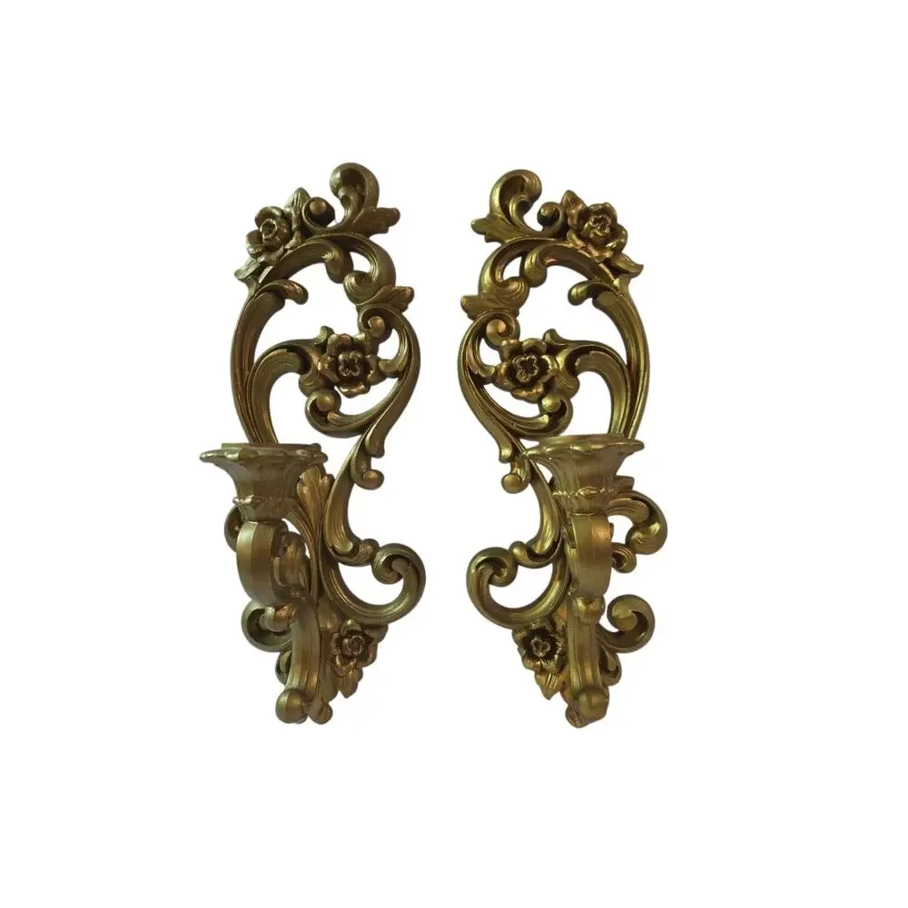 Pair Vtg 1971 Homco Ornate Floral Scroll Wall Sconces Candle Holders 4118 15